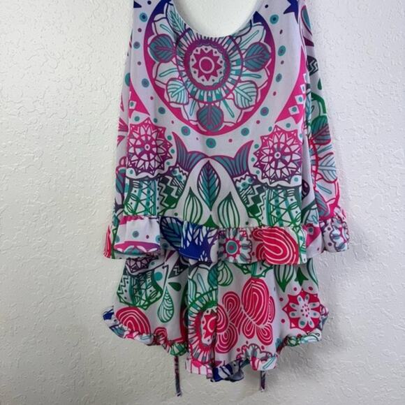 Judith March Tank Top Shorts Set Ruffle  Floral Print Lounge wear Small Romper - Picture 4 of 7
